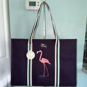 Spartina navy tote bag with embroidered flamingo new with tags